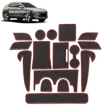 Imagem de Tapete para porta de carro para acessórios Hyundai Kona 2024 2025 2026, almofada de vedação interna antiderrapante com ranhura de borracha compartimento para console central para Kona EV(SE, SEL