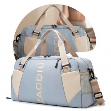 Imagem de Bolsa de Viagem e Academia Mala de Mão com Área Molhada Compartimento para Tênis Alça Ajustável Ideal para Avião Academia Praia e Fim de Semana (Azul)