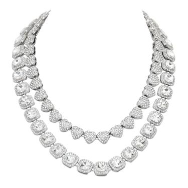 Imagem de Ten Miro Conjunto de colares de tênis de prata para mulheres e homens, corrente de tênis de diamante quadrado agrupado e coração de strass, colar de diamante em camadas para homens e mulheres, joias