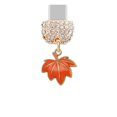 Imagem de ELISE & FONDA TP993 Tipo-C porta de carregamento cristal antipoeira pequeno pingente de celular de folha de bordo de ação de graças para iPhone 15/16/Samsung/OnePlus/Xiaomi/oppo telefones Android