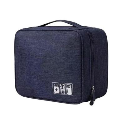 Imagem de Estojo Organizador, Necessaire Bolsa de Armazenamento de Cabo Eletrônicos de Dados Digital Multifuncional Viagem, 24.5cm*10cm*18cm(Azul Marinho)