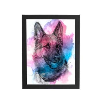 Imagem de Quadro Cachorro Pastor Alemão Aquarela Tinta Moldura 30X40Cm - Plimsho