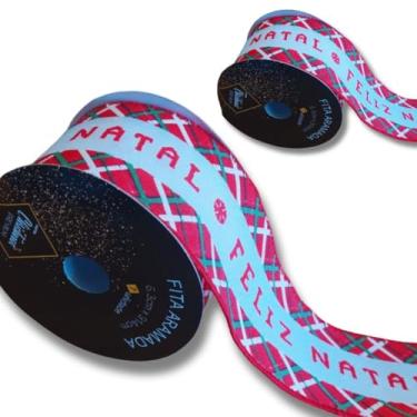 Imagem de Fita Decorativa Natalina Decorada com Feliz Natal, 6,3cm x 9,14m, para Árvore de Natal, Pinheirinho Decorações Natalinas e Festas de Final de Ano Vermelha com Branco