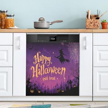 Imagem de ATTX Capa magnética Happy Halloween Night para lava-louças, 58,4 cm C x 66 cm A, decoração da capa da máquina de lavar louça, decalques para armários domésticos e eletrodomésticos adesivos #189