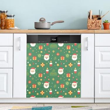 Imagem de ATTX Linda capa magnética de Papai Noel para lava-louças, 58,4 cm C x 66 cm A, decoração da capa da máquina de lavar louça, decalques de armário doméstico e eletrodomésticos adesivos #149