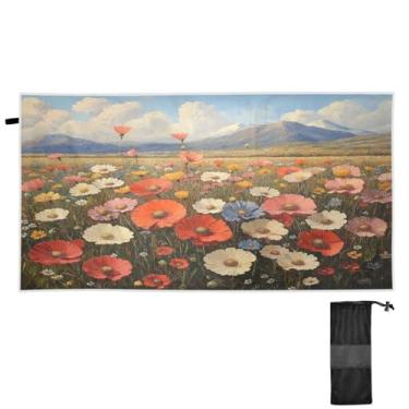 Imagem de ATTX Toalha de praia vintage com pintura a óleo de flores silvestres 70 x 188 cm - Cobertor de microfibra leve de secagem rápida e resistente à areia para piscina, ioga, academia e viagens | Esportes