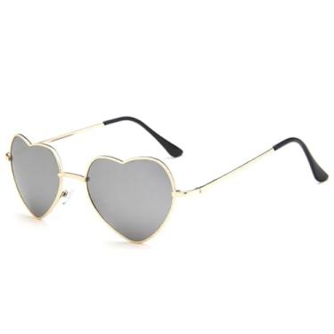 Imagem de JRLLFD Óculos de sol de metal em formato de coração, feminino, masculino, luxuoso, punk, proteção UV400 (dourado, prateado)