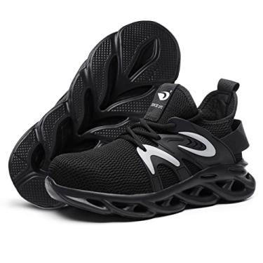 Imagem de DRKA Tênis de segurança masculino indestrutível, bico de aço, Kevlar, respirável, leve, com suporte de arco, Preto 2034, 44