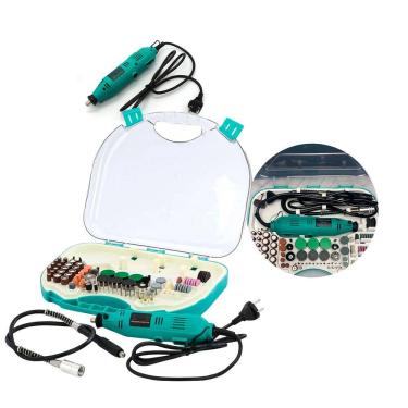 Imagem de Mini retífica profissional 450w 110v com velocidade ajustável de 8000 a 32000 rpm, motor de cobre e kit completo com 211 acessórios inclusos