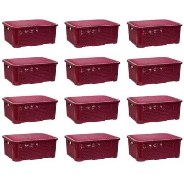 Imagem de Kit Com 12 Caixas Organizadoras Media Rattan Com Tampa 10 Litros (MARSALA)