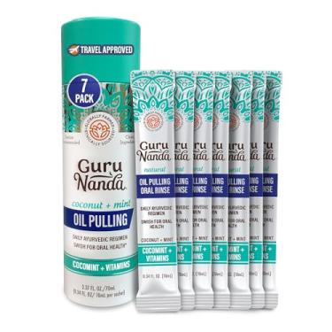 Imagem de GuruNanda Oil Pulling Travel Sachets (7 Pack) - Ayurvedic Mouthwash with Coconut Oil, 7 Essential Oils,Vitamins D, E & K2 - Supports Bone & Gum Health, Fresh Breath & Teeth Whitening - 0.34 Fl Oz Each