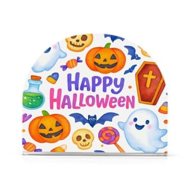 Imagem de Wassud Porta-guardanapos de acrílico de papel Happy Halloween para mesa, cozinha, sala de jantar, bancada 1 pacote (comporta 50-60 guardanapos)