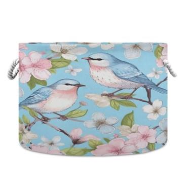 Imagem de WELLDAY Cesta de corda de algodão Pretty Birds Cesta de lavanderia de bebê para sala de estar, lavanderia, berçário, travesseiros, decoração de casa