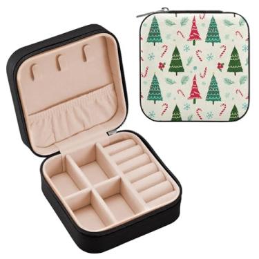Imagem de Wassud Caixa de joias de viagem de árvore de Natal para mulheres, meninas, senhoras, noiva, mini organizador de joias de couro PU, caixa quadrada de armazenamento de joias para brincos, anéis, colar