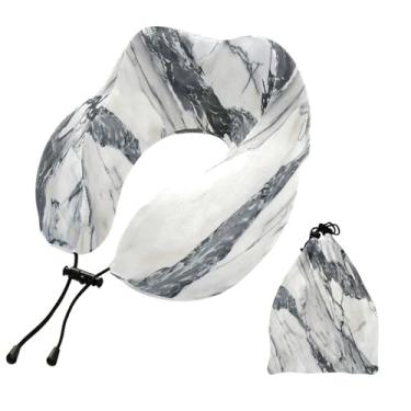 Imagem de CEBUGI Travesseiros de viagem portáteis em forma de U, travesseiro de pescoço de espuma viscoelástica com trava de corda ajustável para avião, viagem, trem, negócios, escritório, soneca (textura de