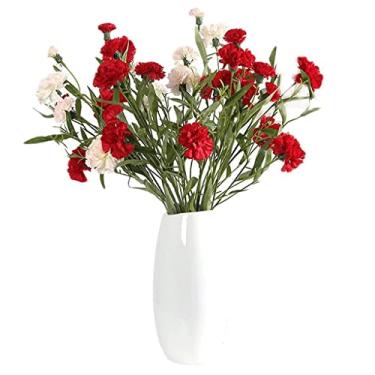 Imagem de LMJYU Flores artificiais para decoração de flores artificiais cravo com vaso de cerâmica flores artificiais para decoração de casa arranjo de flores artificiais para interior flores artificiais