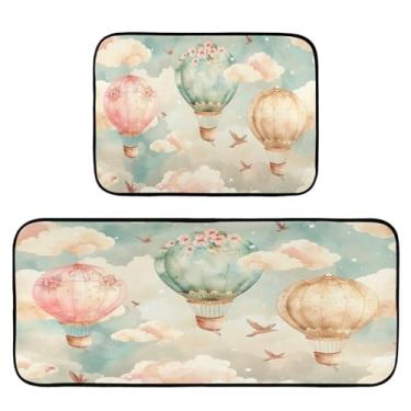 Imagem de Wassud Tapetes de cozinha com balões de desenho animado para decoração de casa tapetes de cozinha acolchoados antifadiga tapetes de cozinha antiderrapantes laváveis essenciais de cozinha conjunto de 2