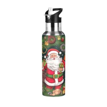 Imagem de Wassud Cartão de Natal (2) Garrafa de água esportiva de aço inoxidável com isolamento a vácuo de 600 ml com tampa de canudo à prova de vazamento, copo portátil para viagem de academia
