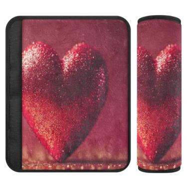 Imagem de Burbuja Capa para cinto de segurança de carro coração vermelho dos namorados protetor de cinto de segurança macio para carro alça de ombro, 1 par pequeno