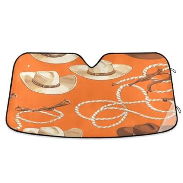 Imagem de Qilmy Chapéu de cowboy para para-brisa de carro, protetor de viseira dobrável, mantém fresco, bloqueia raios UV e acessórios para proteger carros, SUVs, caminhões-(M) 1223