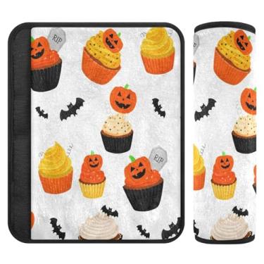 Imagem de Burbuja Capa para cinto de segurança de carro Cupcakes de Dia das Bruxas Protetor de cinto de segurança de carro macio confortável para alça de ombro de assento, 1 par pequeno