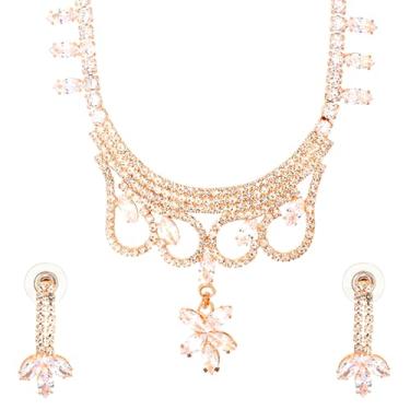 Imagem de Bodha Colar de zircônia cúbica ocidental banhada a ouro, cristais e AD com brincos de gota, conjunto de joias/joias para mulheres (SJN_274_G_P), 16, Latão, Sem Pedra Preciosa