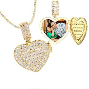 Imagem de Ied Kashiqi Colar com imagem de corrente personalizada com foto masculina, etiquetas de cachorro com pingente de memória de coração gelado para mulheres, berloques de letras, chaveiro, joias de