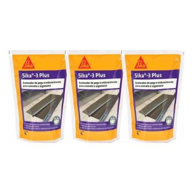 Imagem de Kit 3 Aditivo Sika-3 Plus 1l Acelerador De Pega Para Concreto