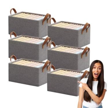 Imagem de Cesto Organizador Dobrável 25L com Alça – Caixa Multiuso para Guarda-Roupa, Lavanderia, Armários e Brinquedos | Plástico e Tecido Reforçado com Estrutura de Madeira e Alças de Sarja