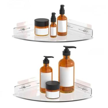 Imagem de AYNEFY Prateleira de Canto para Chuveiro, 2 Peças de Acrílico Transparente Montado na Parede, Suporte Organizador de Banheiro Flutuante Com Suporte Adesivo para Shampoo, Rack de