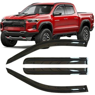 Imagem de 4 peças originais à prova de chuva defletores de vento de janela lateral à prova de chuva para Colorado/Canyon 23-25, conjuntos de proteção de chuva com fita, viseiras de janela para carros, defletor