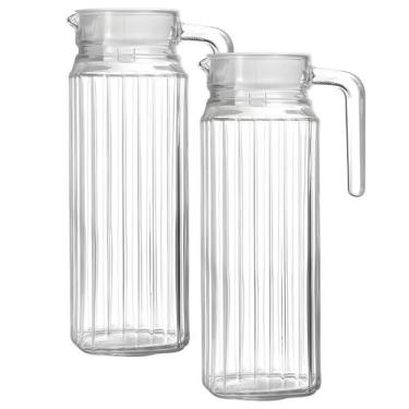 Imagem de Kit 2 Jarra De Vidro Com Tampa Alça Transparente Suco Agua Bebidas 1L 
