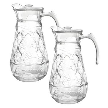 Imagem de Jogo 2 Jarra De Vidro Grosso Labelle Resistente Com Tampa e Alça Suco 