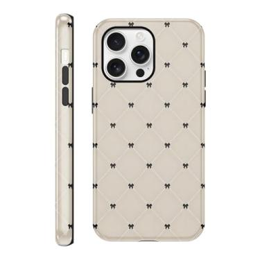 Imagem de FBHGLOA Capa para iPhone 16 Pro Max de 16,9 cm com laço vintage guingão, linda capa xadrez clássica com laço de prevenção de queda híbrida brilhante de 2 camadas capa de telefone xadrez feminina para