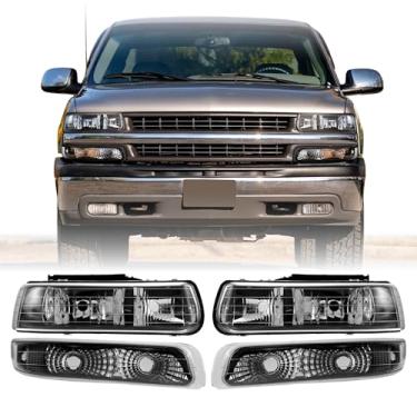 Imagem de USR UNIQUE STYLE RACING 99-02 GMT800 Conjunto de 4 peças de lâmpadas dianteiras e seta (esquerda + direita) compatível com caminhão Chevy Silverado 1999-2002 1500 2500 3500/00-06 Suburban Tahoe (CAIXA