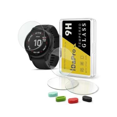 Imagem de [Pacote com 4] Protetor de tela para Garmin Fenix 6S / 6S Pro/6S Sapphire GPS Watch + Plugues de silicone antipoeira, vidro temperado iDaPro antiarranhões sem bolhas