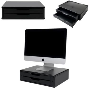Imagem de Suporte Para Monitor Mesa 2 Gavetas Ergonômico Black Piano Suporte Monitor Mesa