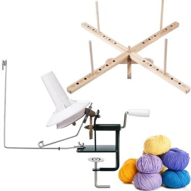 Imagem de Lasnten Fio de grande capacidade, rápido, operado à mão, bolo com cortador de linha, tesoura e fio de madeira rápido para crochê, spinner, artes, artesanato, acessórios de tricô