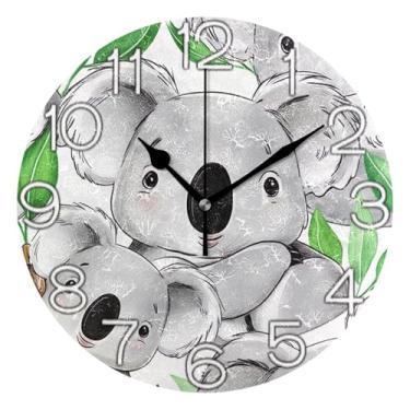 Imagem de GAIGEO Relógio de parede analógico decorativo estético silencioso sem tique-taque relógio de cozinha de escritório, decoração de parede moderna para sala de estar, animal com folhas de coalas fofas