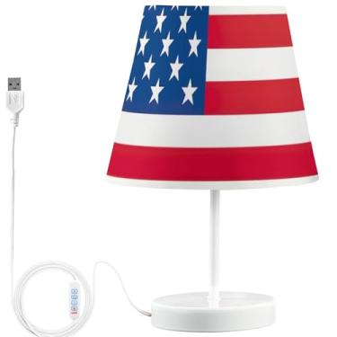 Imagem de TSENQUE Candeeiro de mesa lateral personalizado com bandeira dos EUA fofa luz de cabeceira LED luminária de cabeceira USB brilhante para quarto infantil estética