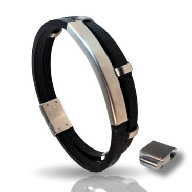 Imagem de RogueRaven Pulseira masculina de couro preto Premium I | Couro trançado genuíno: designs de corrente simples, dupla, empilhada e de aço inoxidável | Pulseira masculina de couro genuíno com fecho de