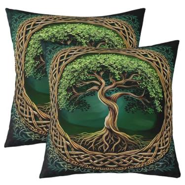 Imagem de Homewish Capa de almofada de árvore abstrata vida infantil, folha planta, botânica, tríplice gótica, dupla face, fronha, tribal, étnica, verde, vintage, cama, sofá, sofá, capa, 2 unidades, 45,72 cm x