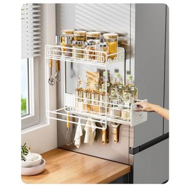 Imagem de Organizador magnético de armazenamento de especiarias para geladeira, organizadores de geladeira brancos e armazenamento com camadas removíveis, prateleira magnética móvel de metal, prateleira
