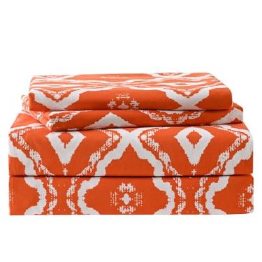 Imagem de Yibeizi Jogo de lençol King com estampa boho, laranja, microfibra, macio, 38 cm, lençol com elástico extra profundo, 4 peças