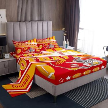 Imagem de Feelyou Jogo de lençol solteiro de futebol americano, para meninos e adolescentes, Kansas, para fãs de futebol americano, mulheres, homens, com bolso alto, lençol com elástico alto, para meninos e