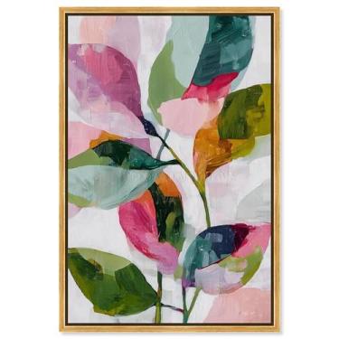 Imagem de Impressão em tela Vibrant Leaves II Pink Palm Wall Art por Art Remedy, moldura dourada, 50 x 76 cm