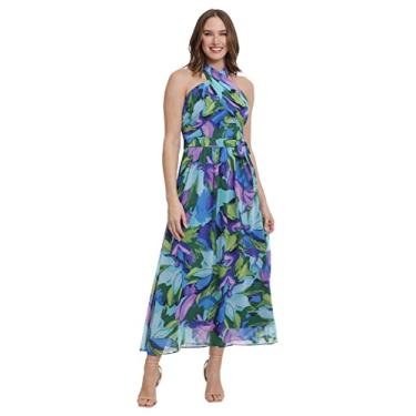 Imagem de London Times Vestido longo feminino com gola torcida, azul-marinho/azul royal, 40