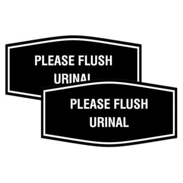 Imagem de Placa de mictório Fancy Please Flush (preto) - Pequeno (pacote com 2)