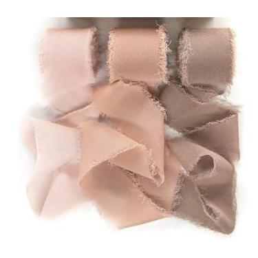 Imagem de 3 rolos de fita de chiffon artesanal azul empoeirado, 3,8 cm x 16,5 metros de fitas de franjas desgastadas para embrulho de presente, decoração de casamento e artesanato (rosa macio)