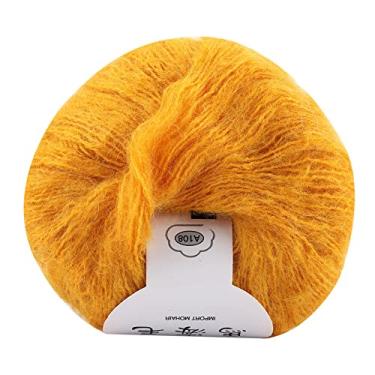 Imagem de CUOFYUNL Mohair macio fio de lã de tricô DIY xale cachecol suprimentos de linha de crochê (23 açafrão)
